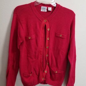 Leon Levin Hand Loomed Red Button Up Sweater